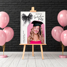 Svart Bow Coquette Examenfest Tecken för Foto Poster