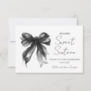 Svart Bow Coquette Script Sweet 16 Tack Kort