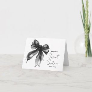 Svart Bow Coquette Script Sweet 16 Tack Kort