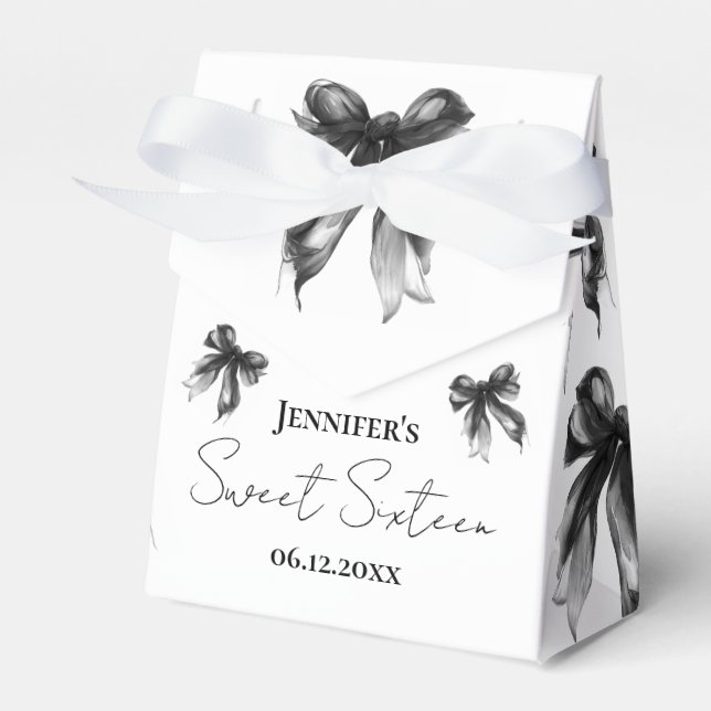 Svart Bow Coquette Script Sweet 16 Tack  Presentaskar (Framsidan Sidan)