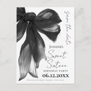 Svart Bow Coquette Sweet 16 Spara datumet Vykort