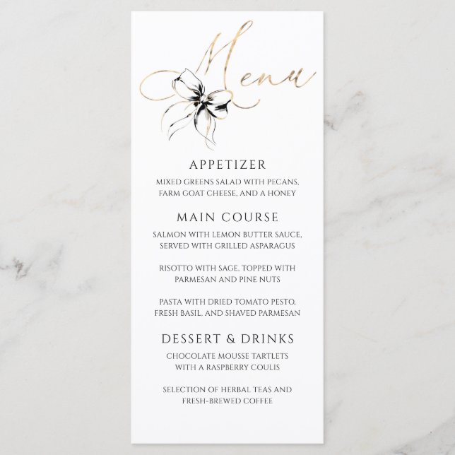 Svart Bow Gold Typografi Elegant Festmeny Meny (Framsida)