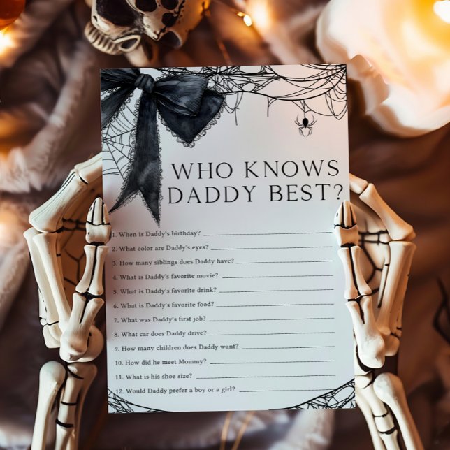 Svart Bow Gotisk Lilla Boo Vem Vet Pappa Bäst (Black Bow Gothic Little Boo Baby Shower Who Knows Daddy Best Game)