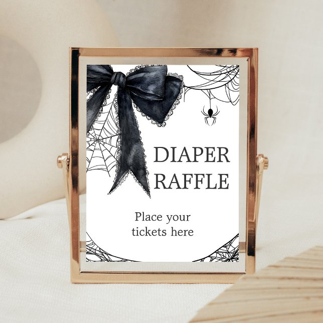 Svart Bow Gotisk Liten Boo Blöja Lotteri Skylt (Black Bow Gothic Little Boo Baby Shower Diaper Raffle Sign)