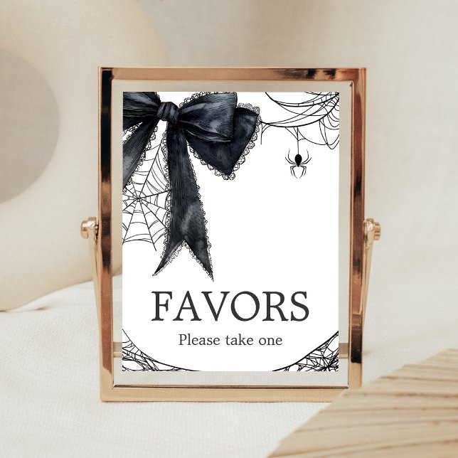 Svart Bow Gotisk Liten Boo Förmånsskylt Poster (Black Bow Gothic Little Boo Baby Shower Favors Sign)