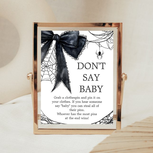 Svart Bow Gotisk Liten Boo Säga Inte Baby Skylt (Black Bow Gothic Little Boo Baby Shower Don't Say Baby Sign)