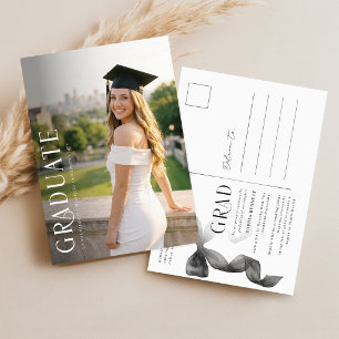 Svart Bow Grad-foto Examenstillkännagivande Vykort