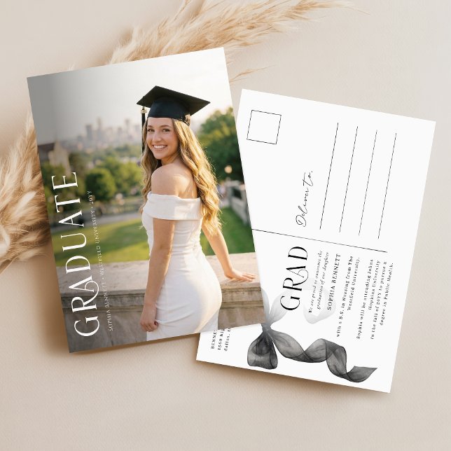 Svart Bow Grad-foto Examenstillkännagivande Vykort (Skapare uppladdad)