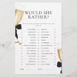 Svart bow Pearls & Prosecco Möhippa Game Brevpapper