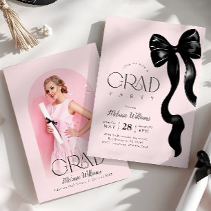Svart Bow Rosa Grad Party-inbjudan Inbjudningar