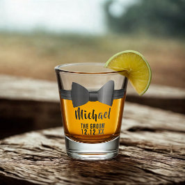 Svart bow tie bröllopsvitt shotglas för brudgummen