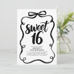Svart Bow Whimsical Sweet 16-årsdag Inbjudningar