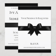 Svart Bow & White Classic Wedding-inbjudan