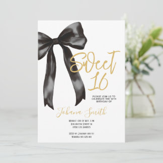 Svart bows Sweet Sixteen flicka födelsedagsfest Inbjudningar
