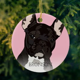 Svart brindle fransk bulldog jul julgransprydnad keramik