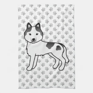 Svart brokig sibirisk husky söt seriehund kökshandduk