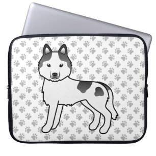 Svart brokig sibirisk husky söt seriehund laptop fodral