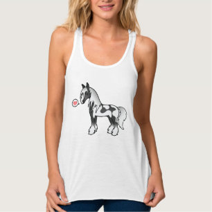 Svart Brokig Tecknad Gypsy Vanner Shire Kärlek Linne Med Racerback
