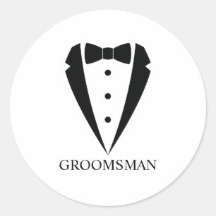 Svart bröllom tuxedo kostym och fluga brudgummen runt klistermärke