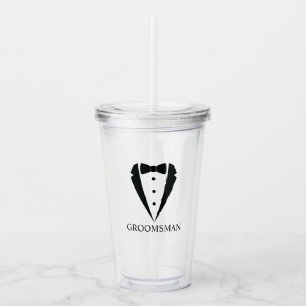 Svart bröllom tuxedo kostym och fluga brudgummen take away mugg