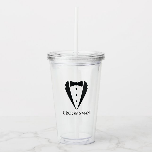 Svart bröllom tuxedo kostym och fluga brudgummen take away mugg (Framsida)