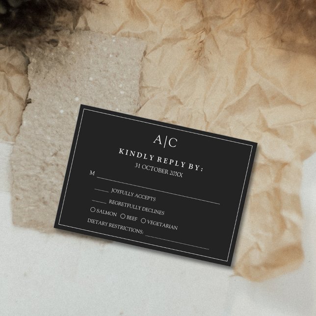 Svart Bröllop OSA för val av måltid i monogram (Skapare uppladdad)