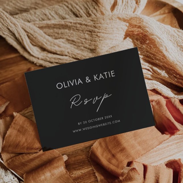 Svart Bröllop OSA-kortmall (Black Wedding RSVP Card Template)