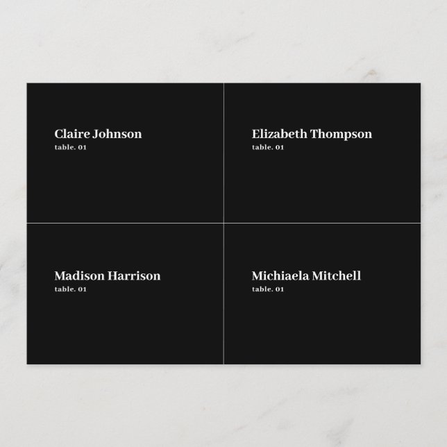 Svart Bröllop-platskort DIG Inbjudningar (Framsida)