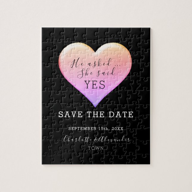 Svart Bröllop Save The Date Pussel (Vertikal)