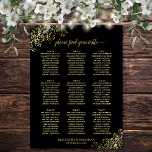 Svart Bröllop-sjökortet Bord med Guld frills Poster