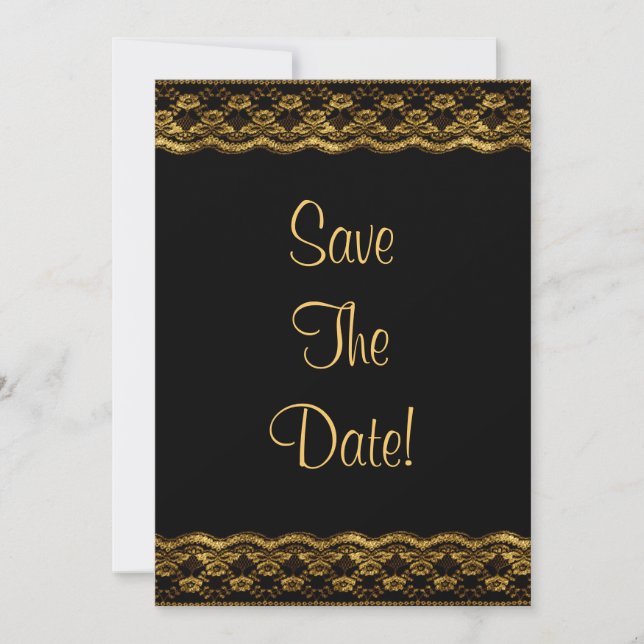 Svart bröllop svart förgylld spets Save The Date Inbjudningar (Framsida)