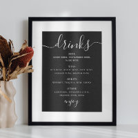 Svart Bröllops Bar Meny | Moderna Script-drycker