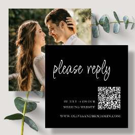 Svart | Bröllops-svar QR-kod Tilläggskort