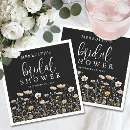 Svart Bröllopsdusch för Brud med Vilda Blommor Pappersservett