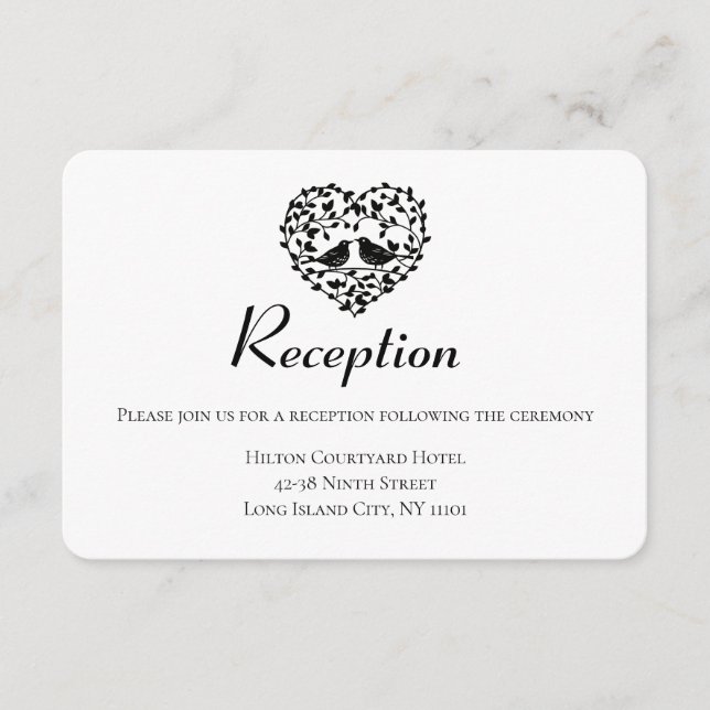 Svart Bröllopsfest Bröllopsduvor Blommig Hjärtform Tilläggskort (Framsida)