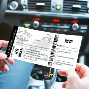 Svart bröllopsinbjudan Boarding pass biljett Inbjudningar