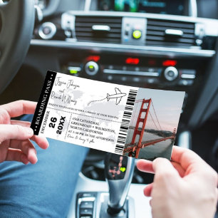 Svart bröllopsinbjudan Boarding pass biljett Inbjudningar