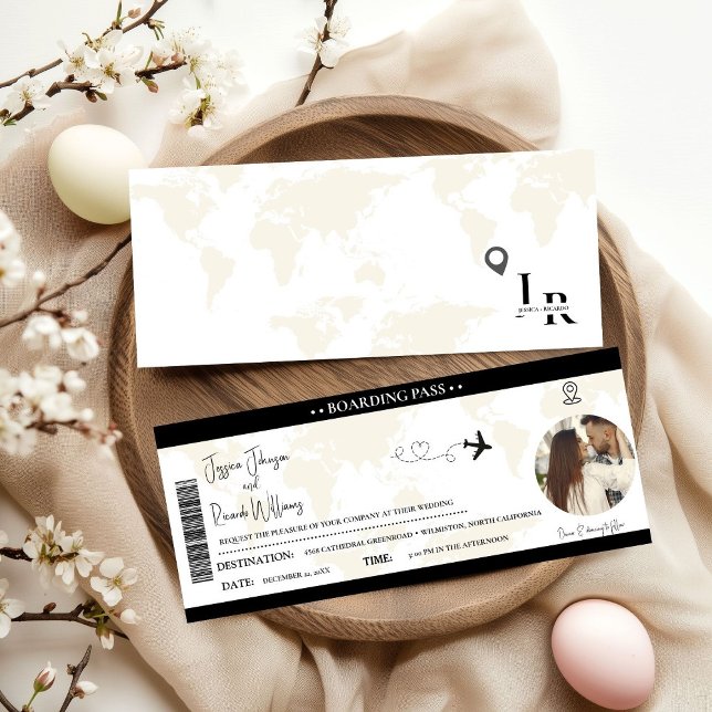 Svart bröllopsinbjudan Boarding pass biljett Inbjudningar (Skapare uppladdad)