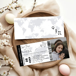 Svart bröllopsinbjudan Boarding pass biljett Inbjudningar
