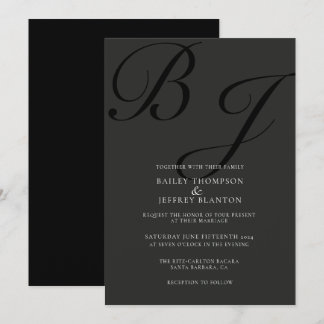 Svart bröllopsinbjudan i Monogram vid midnatt Inbjudningar