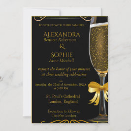 Svart bröllopsinbjudan med Guld Champagne Glass Inbjudningar