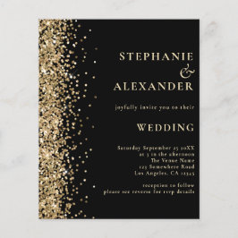 Svart bröllopsinbjudan med QR-kod och budgetgul gl