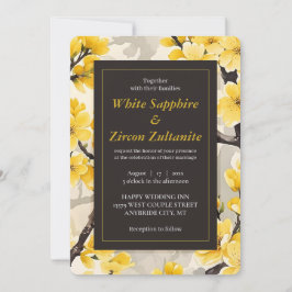 Svart bröllopsinbjudan till gultens Blommar Inbjudningar