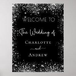 Svart bröllopsskylt med silverglitter poster