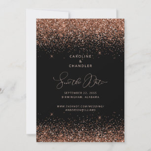 Svart & Brons Glitter Bröllop Spara Datum Glam Inbjudningar