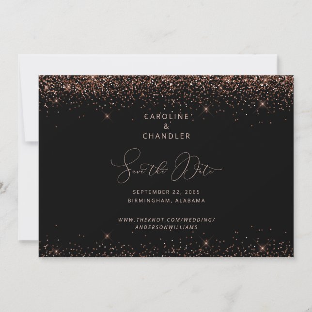 Svart & Brons Glitter Spara Datum Glam Inbjudningar (Framsida)