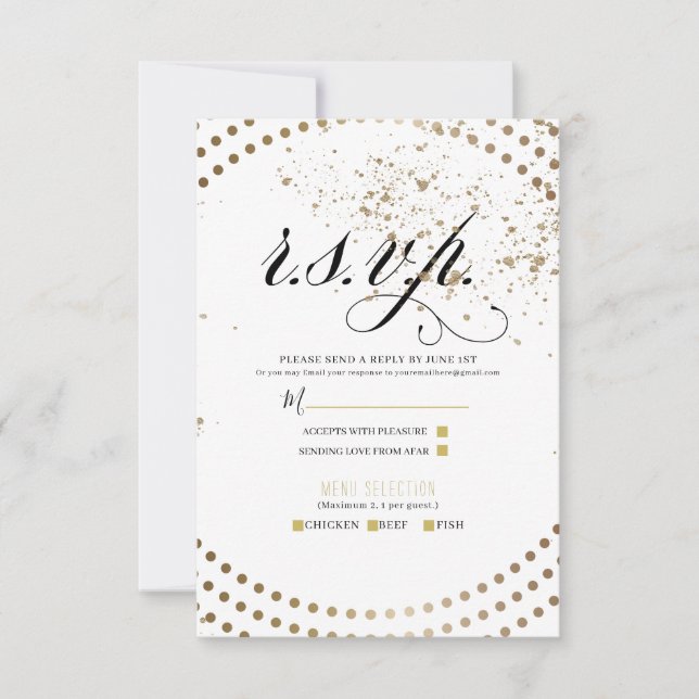 Svart Brons Modern Chic Bröllop Svar RSVP (Framsida)