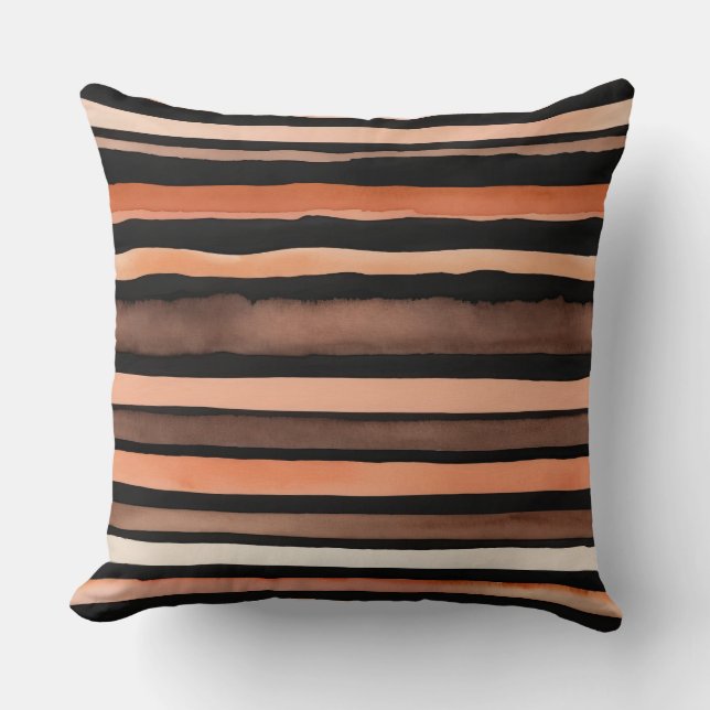 Svart brons och persikofärgad rand kudde (Framsida)