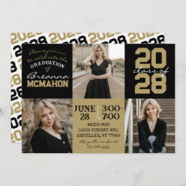 Svart & Bronze Guld 3 Photo Studenten-inbjudan Inbjudningar