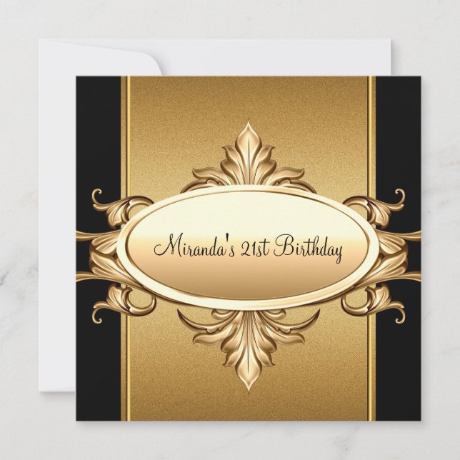 Svart Bronze Guld vid 21:a födelsedagen Party Inbjudningar (Framsida)
